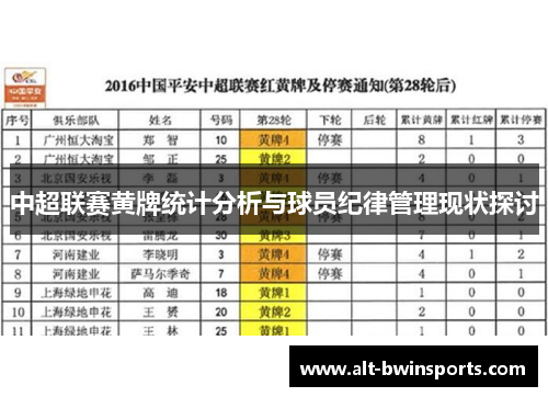 中超联赛黄牌统计分析与球员纪律管理现状探讨